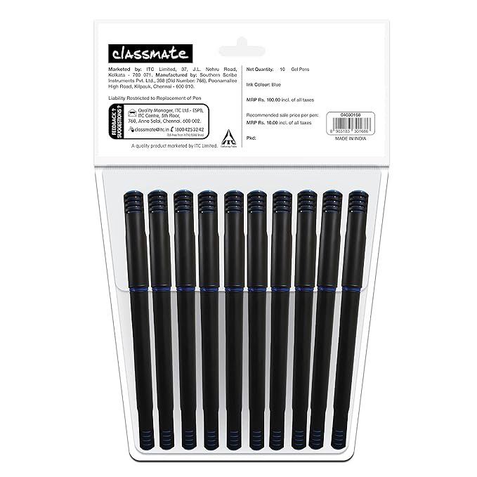 Classmate Octane Penne Gel Pastello (10 Penne Blu) - Inchiostro Giapponese Impermeabile E Impugnatura Comoda Per Scrittura Fluida