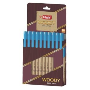 Flair Woody Blue Ball Pen Wallet Pack | 0.7 mm Tip Size (Pack of 10 pens)