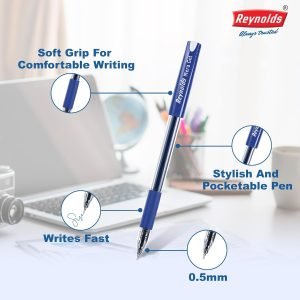 Reynolds Mera Gel | Blue Gel Pen With Comfortable Grip | 0.5 mm Tip (5Pcs) - Image 2