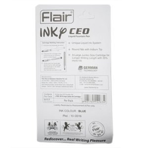 FLAIR Inky Series CEO Liquid Ink Fountain Pen Blister Pack | Free 2 Pieces X-Large Jumbo Cartridges | Blue Ink - Image 3