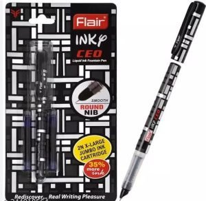 FLAIR Inky Series CEO Liquid Ink Fountain Pen Blister Pack | Free 2 Pieces X-Large Jumbo Cartridges | Blue Ink - Image 2