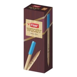 Flair Woody Blue Ink Ball Pen Box | 0.7 mm Tip Size (Pack of 10 pens)
